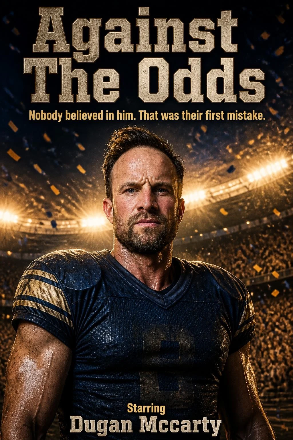 AI sports underdog movie poster with the guest as team captain