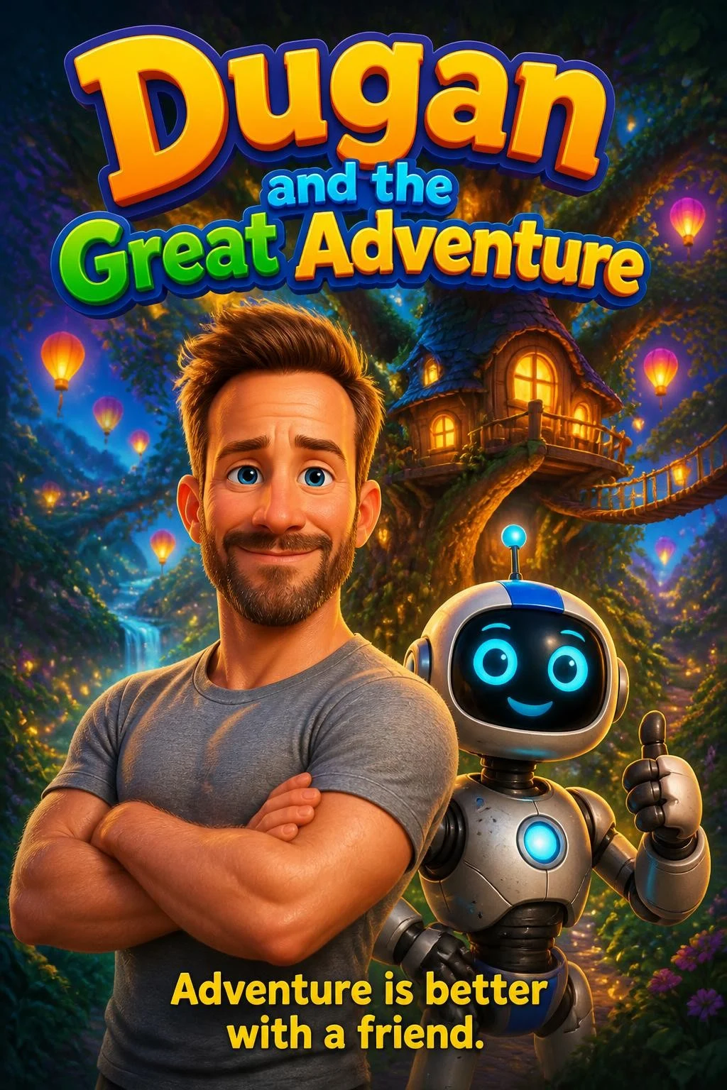 AI animated family adventure movie poster starring a child